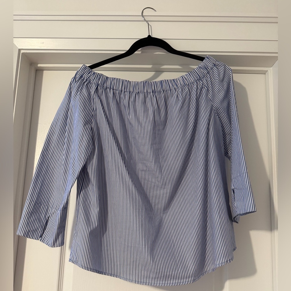 Zara Blue Striped Off-Shoulder Women's Top